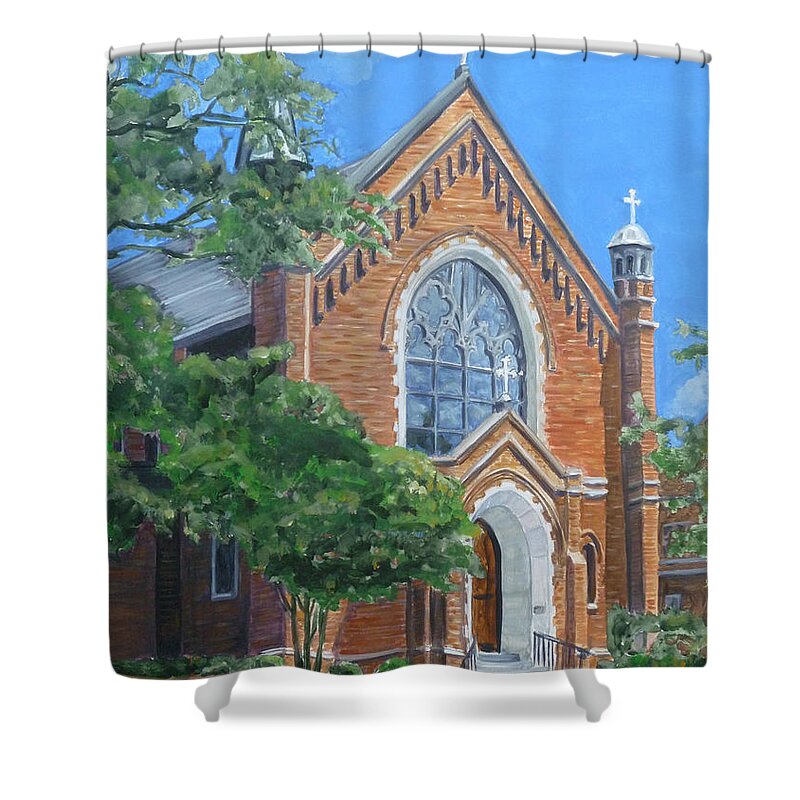 Catholic Shower Curtain featuring the painting Saint Marys Catholic Church by Bryan Bustard