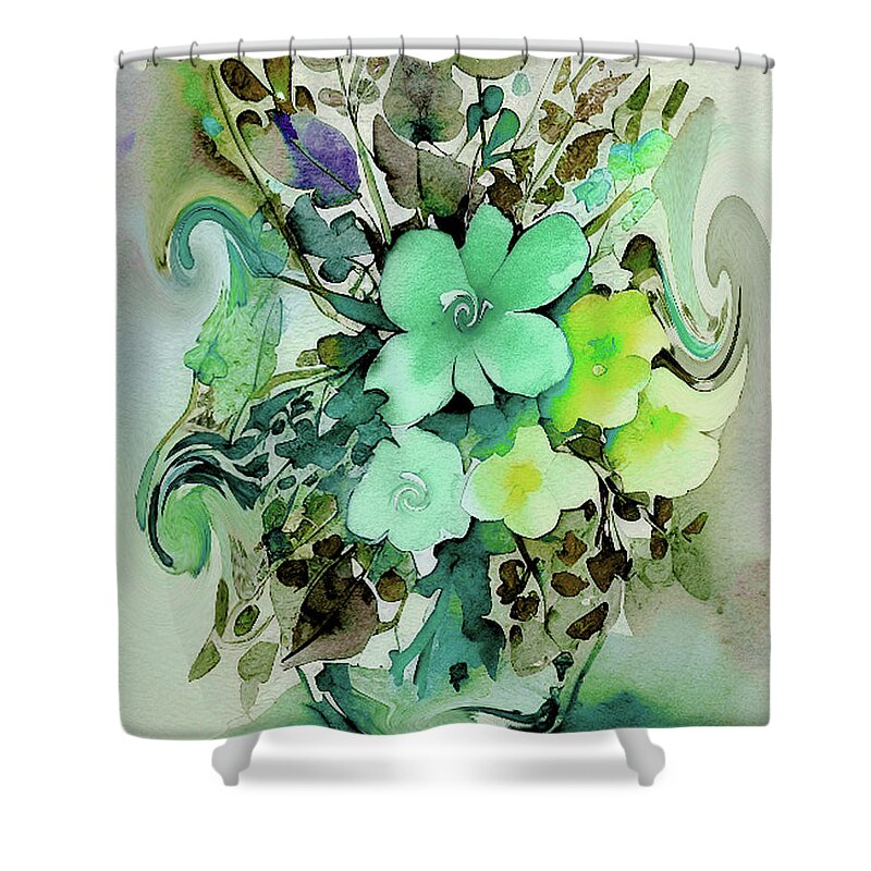 Green Shower Curtain featuring the painting Saint Patricks Day Bouquet by Lisa Kaiser