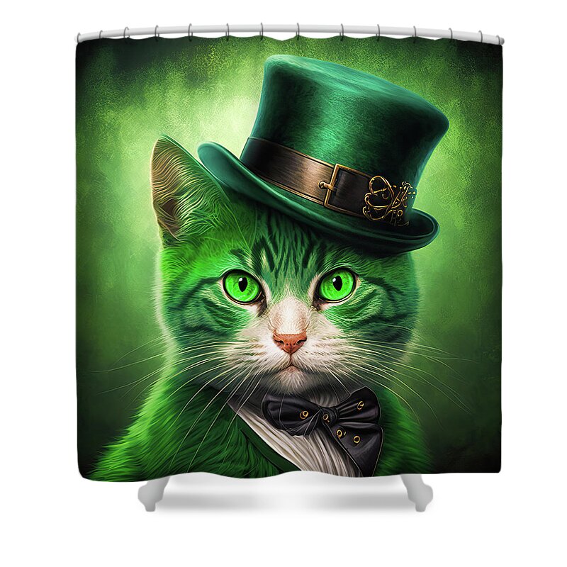 Cat Shower Curtain featuring the digital art Saint Patricks Day Cat 01 by Matthias Hauser