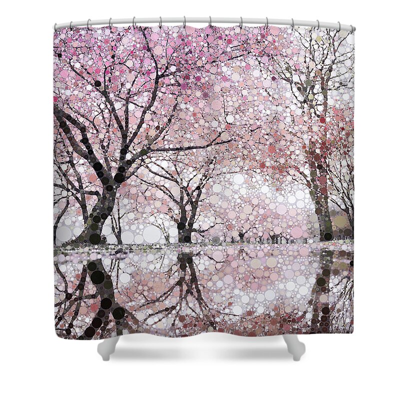 Japan Shower Curtain featuring the mixed media Sakura Spring Pink by Susan Maxwell Schmidt