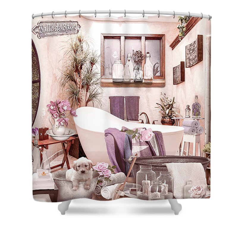 Spring Shower Curtain featuring the digital art Salle de Bain Country by Debra and Dave Vanderlaan