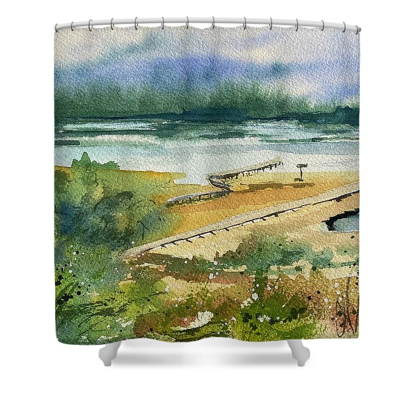Surf City Shower Curtain featuring the painting Salt Marsh 1 by Kellie Chasse