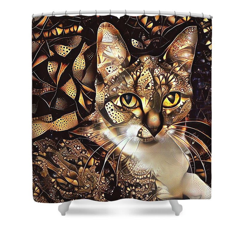 Tabby Cat Shower Curtain featuring the digital art Samantha the Tabby Cat by Peggy Collins