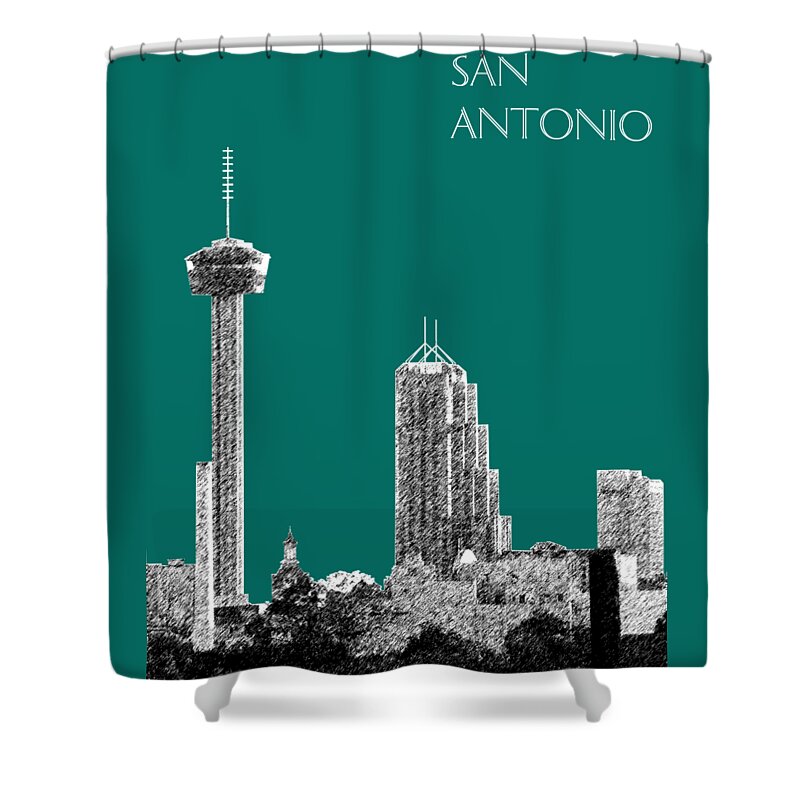 Architecture Shower Curtain featuring the digital art San Antonio Skyline - Coral by DB Artist
