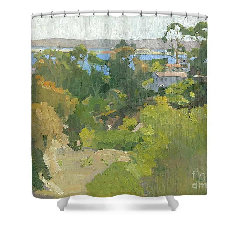 San Diego Bay Shower Curtain featuring the painting San Diego Bay View - San Diego, California by Paul Strahm