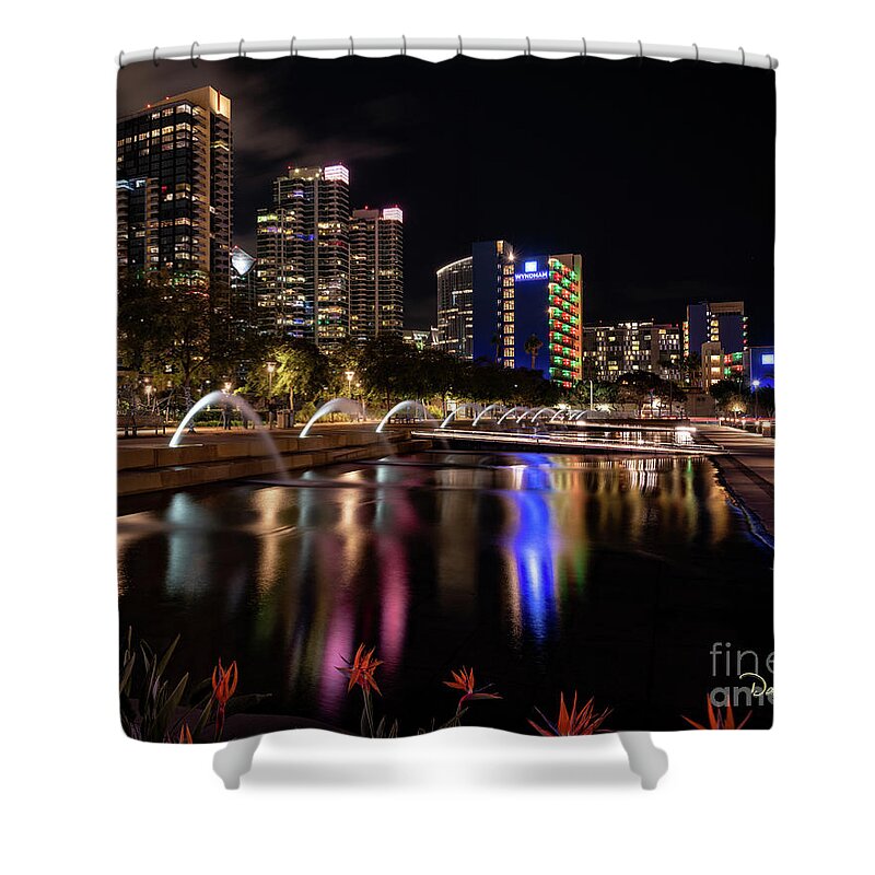 California Shower Curtain featuring the photograph San Diego's Waterfront Park at Night by David Levin