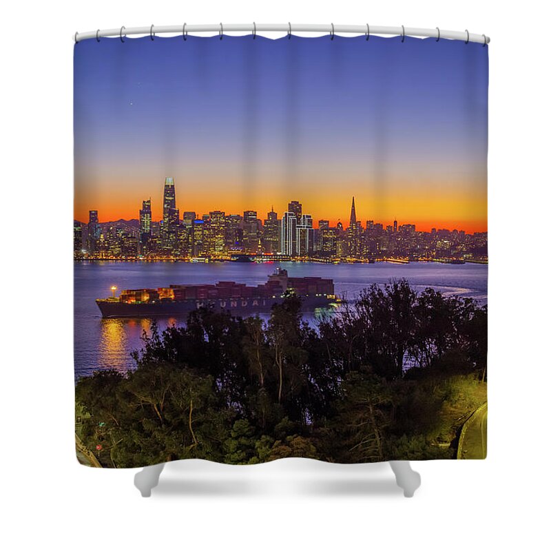 Bay Area Shower Curtain featuring the photograph San Francisco Bay Barge by Scott McGuire