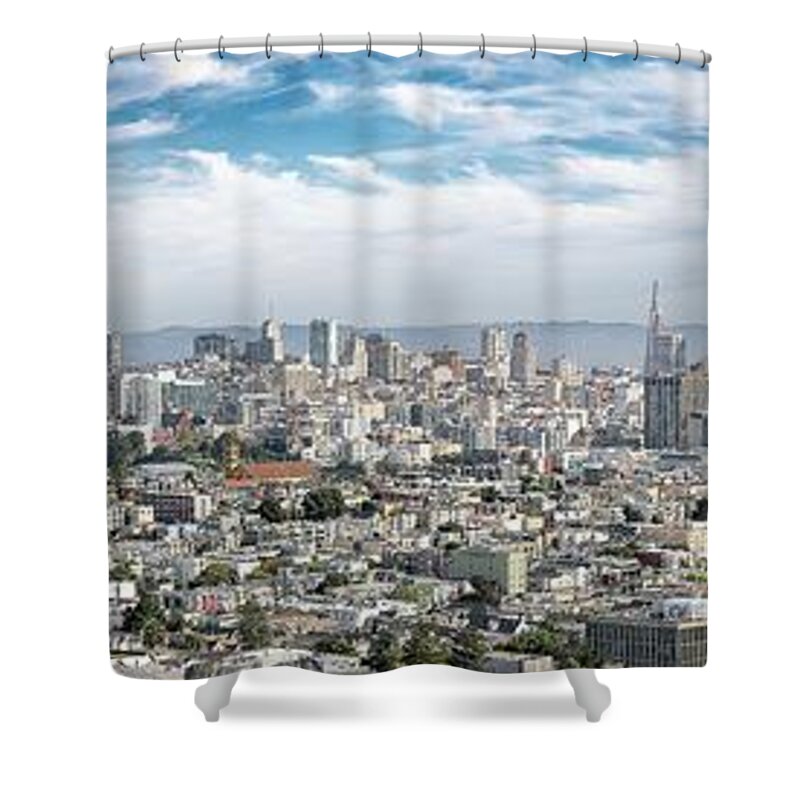 Panorama; Rudy Wilms; Veerle Lievens; California; San Francisco; Corona Heights; Www.rudywilms.com; Www.rudywilms.photography Shower Curtain featuring the photograph San Francisco Panorama, Corona Heights by Rudy Wilms
