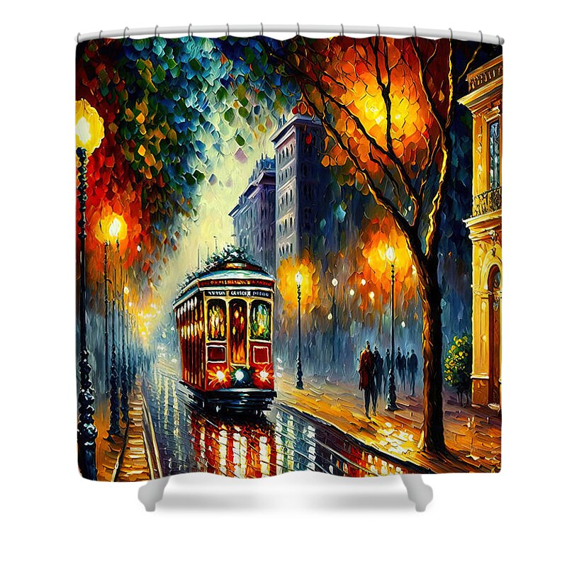 San Shower Curtain featuring the painting San Francisco Streets, 02 by AM FineArtPrints