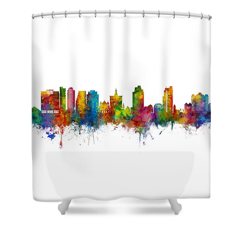 San Jose Shower Curtain featuring the digital art San Jose California Skyline by Michael Tompsett