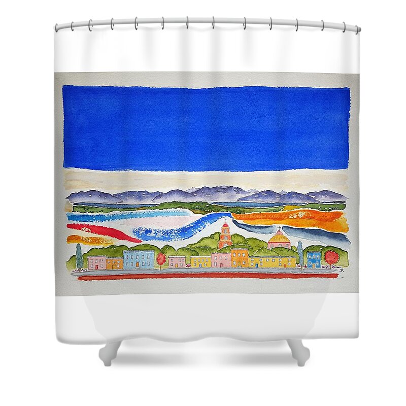 Watercolor Shower Curtain featuring the painting San Miguel de Allende by John Klobucher