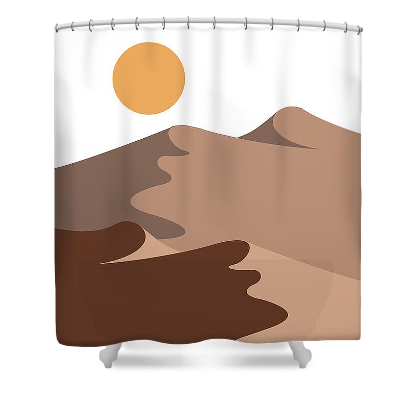 Sand Dunes Shower Curtain featuring the mixed media Sand Dunes - Desert Landscape - Modern, Minimal, Contemporary Abstract - Terracotta Brown by Studio Grafiikka
