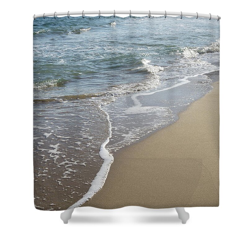 Mediterranean Coast Shower Curtain featuring the photograph Sand meets water by Adriana Mueller