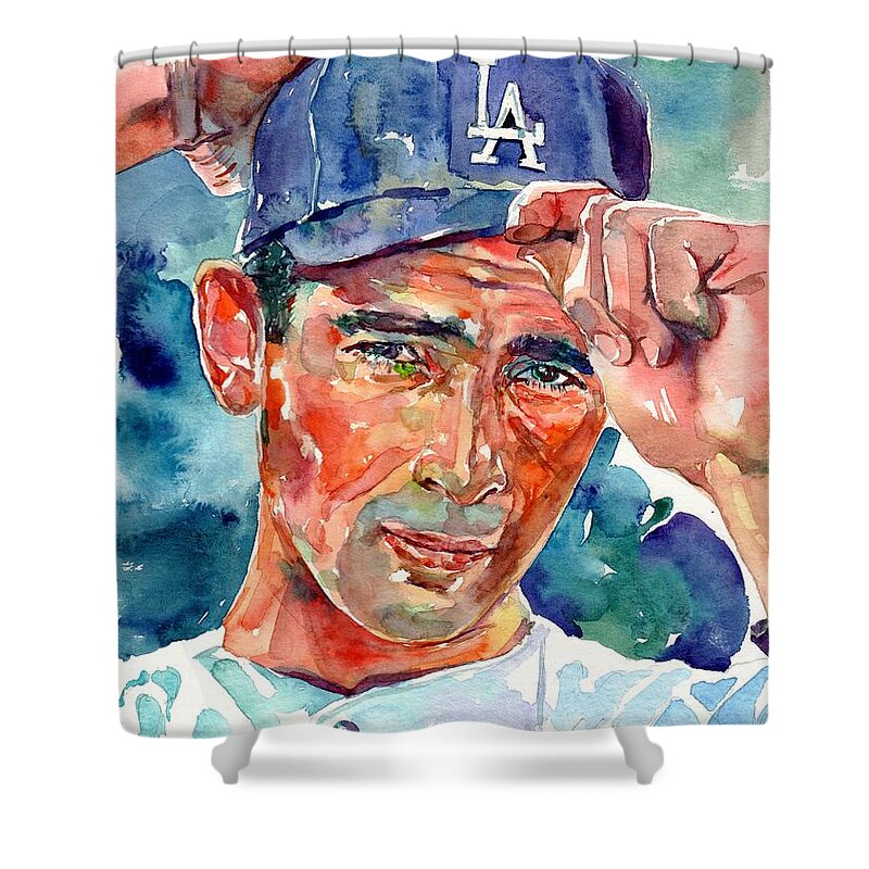 Sandy Shower Curtain featuring the painting Sandy Koufax Portrait by Suzann Sines