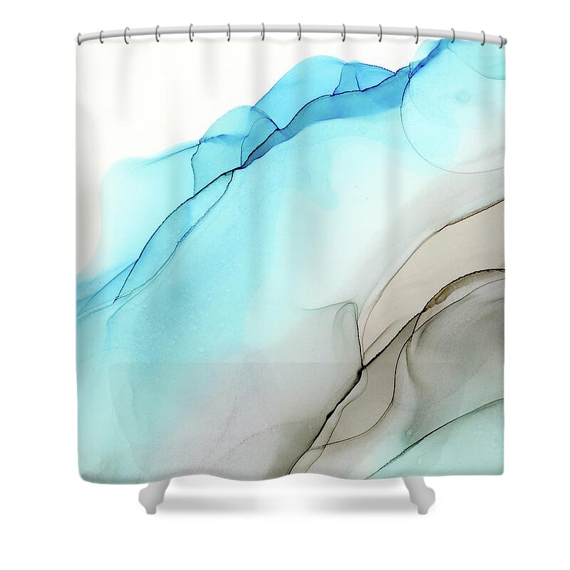 Beach Shower Curtain featuring the painting Sandy Lagoon Abstract Ink by Olga Shvartsur