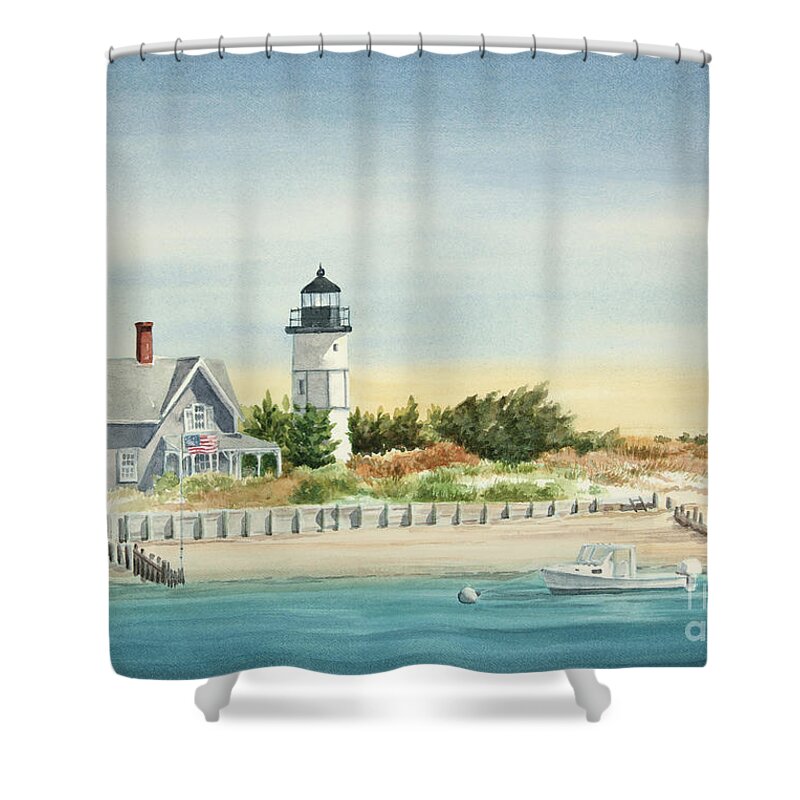 Sandy Neck Lighthouse Barnstable Cape Cod Shower Curtain featuring the painting Sandy Neck Lighthouse Barnstable Cape Cod by Michelle Constantine