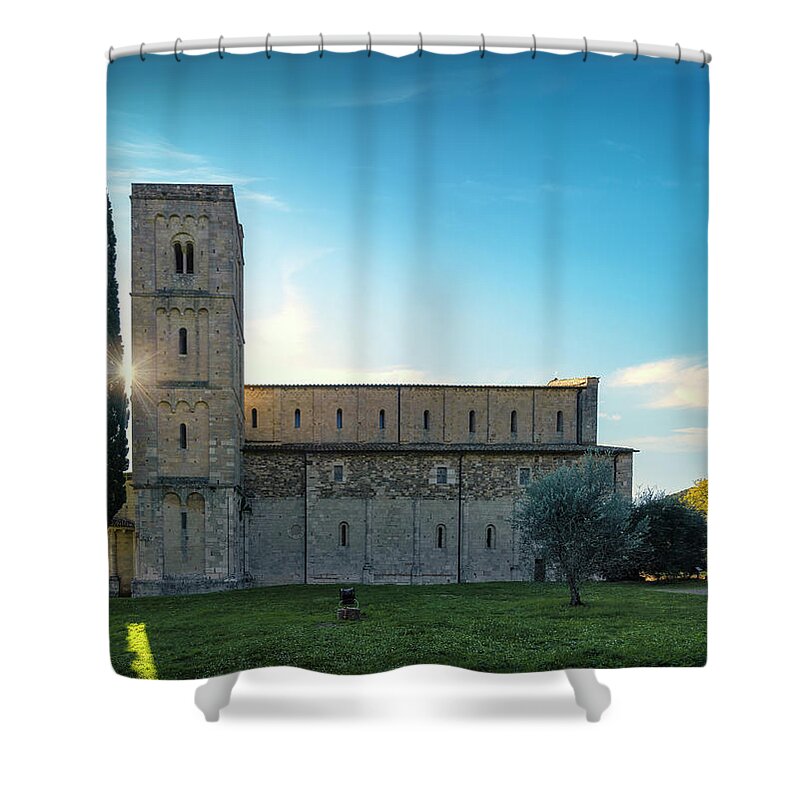 Montalcino Shower Curtain featuring the photograph Sant Antimo Abbey in the Morning by Stefano Orazzini