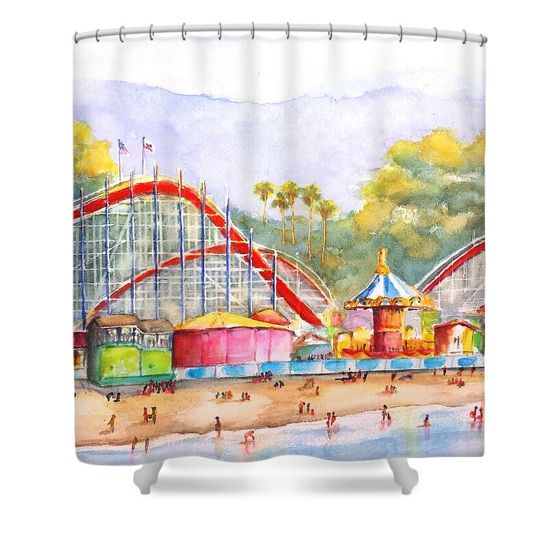 Santa Cruz Shower Curtain featuring the painting Santa Cruz Beach Boardwalk by Carlin Blahnik CarlinArtWatercolor