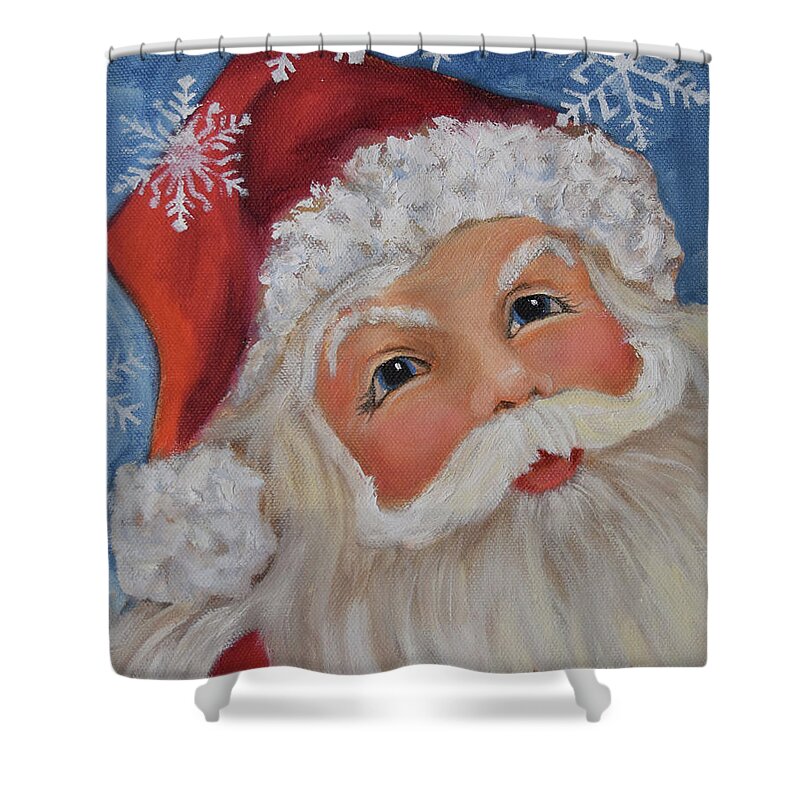 Santa Claus Shower Curtain featuring the painting Santa III 8x10 Original Oil Painting 2 by Cheri Wollenberg 2019 by Cheri Wollenberg