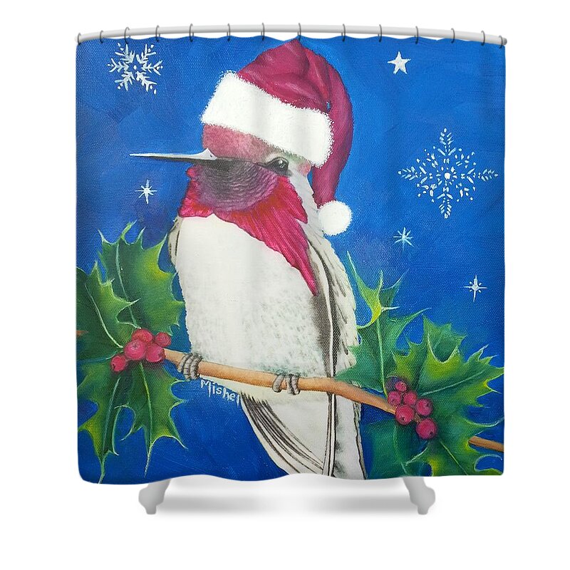 Christmas Cards Shower Curtain featuring the painting Santa's Resting Place by Mishel Vanderten