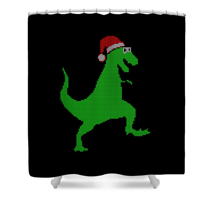 Christmas 2023 Shower Curtain featuring the digital art Santasaurus Ugly Christmas Sweater by Flippin Sweet Gear