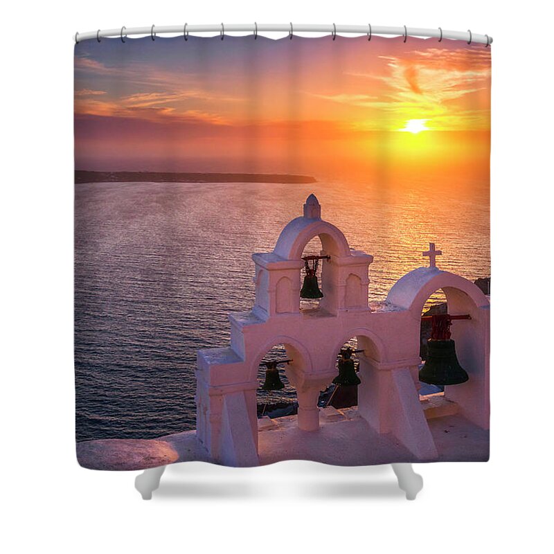 Greece Shower Curtain featuring the photograph Santorini Sunset by Evgeni Dinev