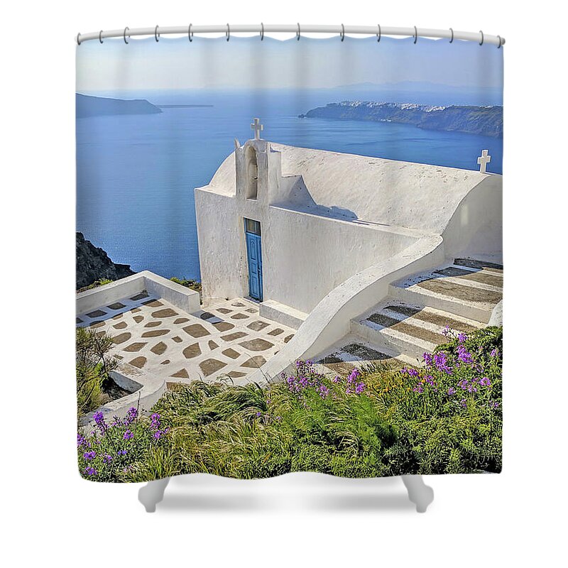 Santorini Shower Curtain featuring the photograph Santorini View of Caldera by Yvonne Jasinski
