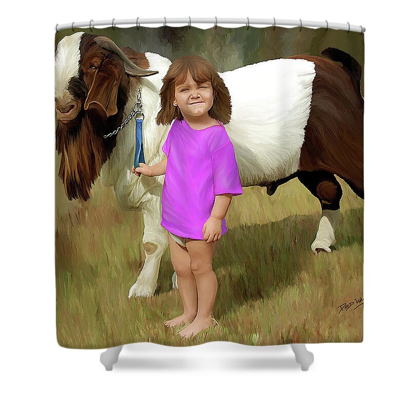 Pet Portrait Shower Curtain featuring the mixed media Sarah and Billy by David Wagner