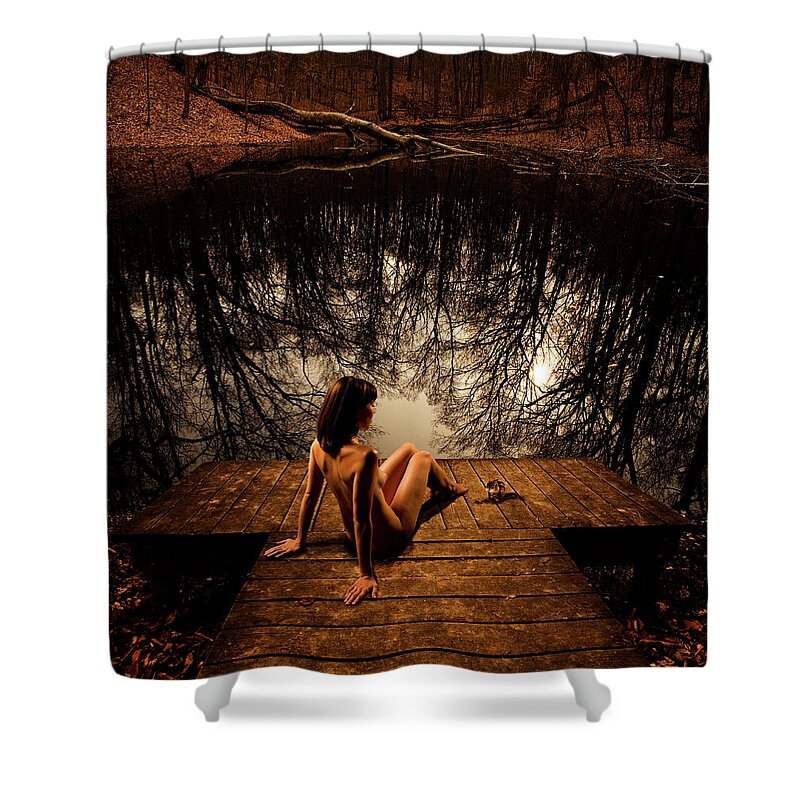 Nude Shower Curtain featuring the photograph Sarah and the Chipmunk by Mark Gomez