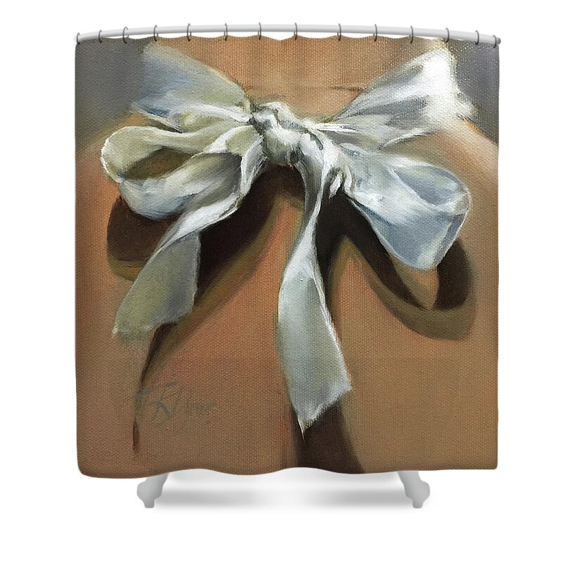 White Satin Bow Shower Curtain featuring the painting Satin Bow by Roxanne Dyer