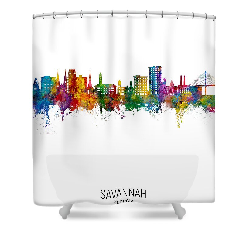Savannah Shower Curtain featuring the digital art Savannah Georgia Skyline #21 by Michael Tompsett