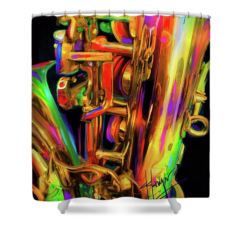 Saxophone Shower Curtain featuring the painting Saxophone 6 by DC Langer