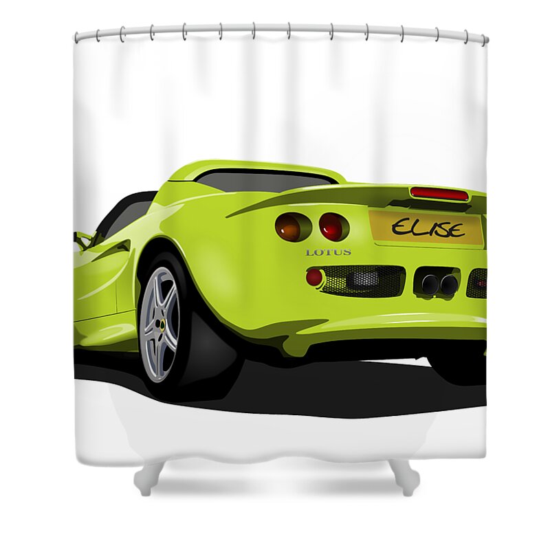 Sports Car Shower Curtain featuring the digital art Scandal Green S1 Series One Elise Classic Sports Car by Moospeed Art