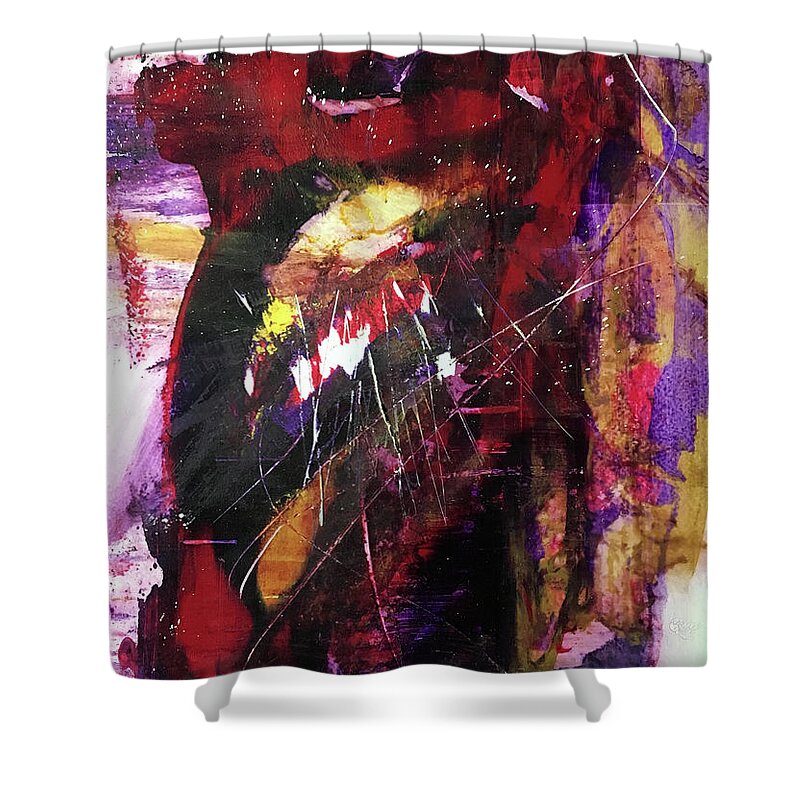Abstract Art Shower Curtain featuring the painting Scarred Rumination by Rodney Frederickson