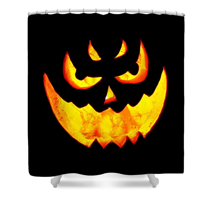 Jack O Lantern Shower Curtain featuring the digital art Scary Glowing Pumpkin Halloween Costume by Flippin Sweet Gear