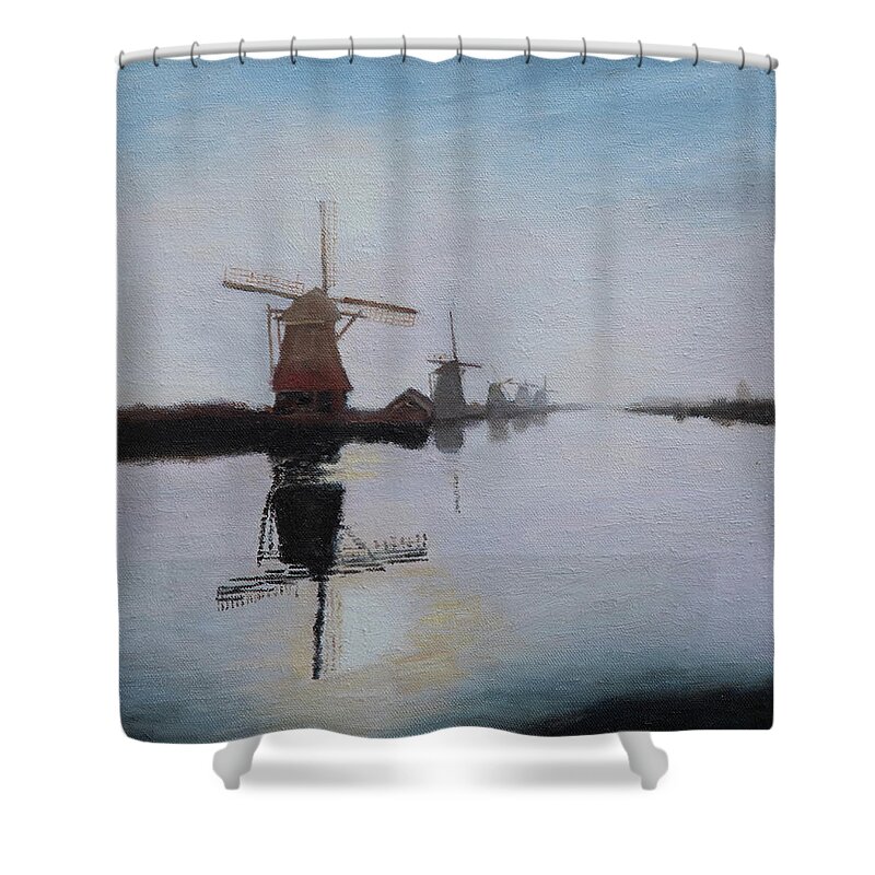 Landscape Shower Curtain featuring the painting Scene From Netherlands by Masami IIDA