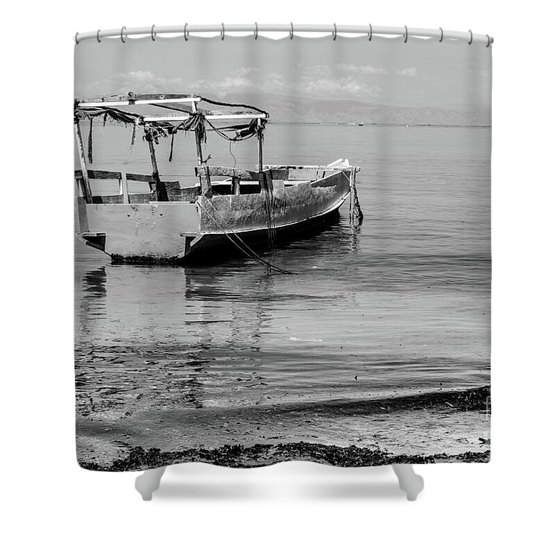 Boat Shower Curtain featuring the photograph Scene from Timor-Leste 34bw by Werner Padarin