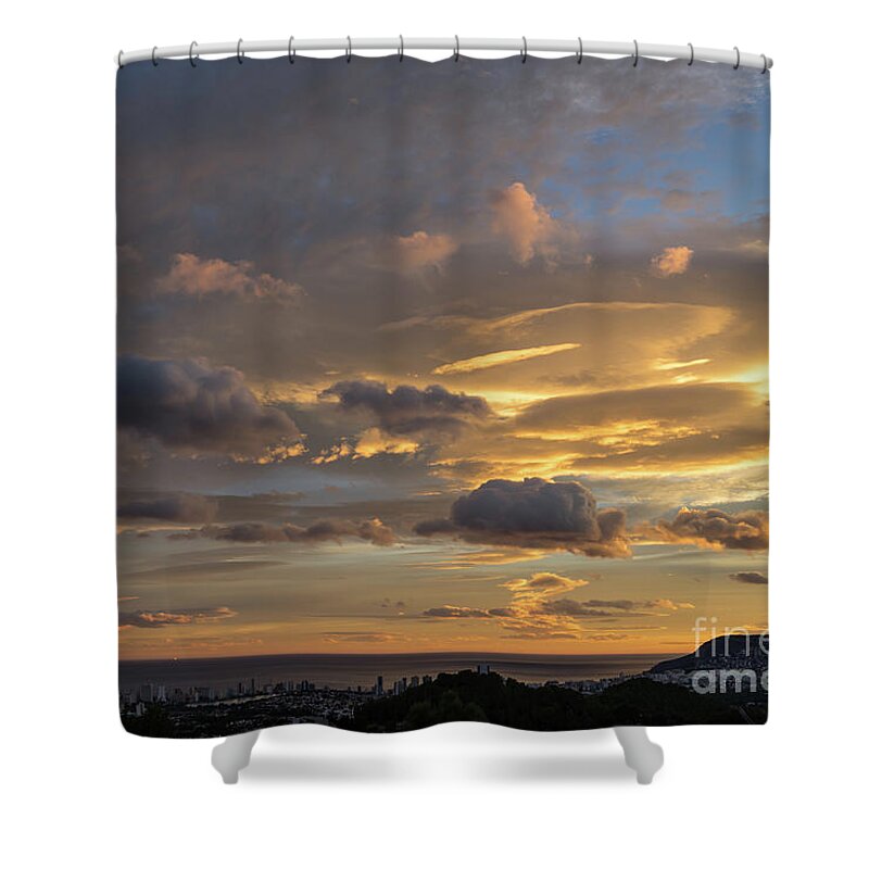 Clouds Shower Curtain featuring the photograph Scenic sunset sky in Calpe by Adriana Mueller