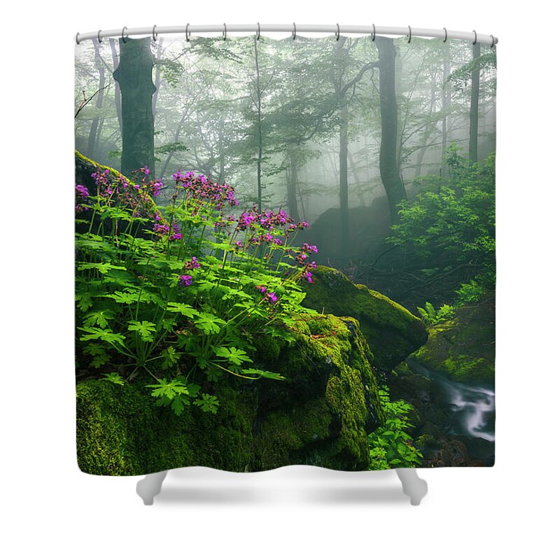 Geranium Shower Curtain featuring the photograph Scent of Spring by Evgeni Dinev