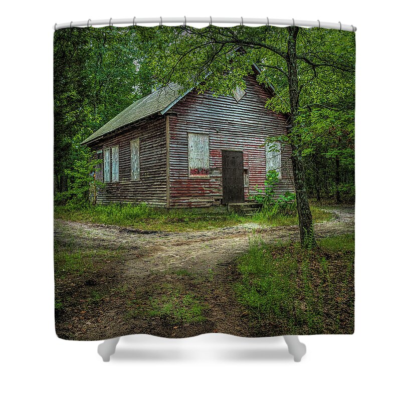 Atsion Shower Curtain featuring the photograph Schoolhouse In The Woods by Kristia Adams