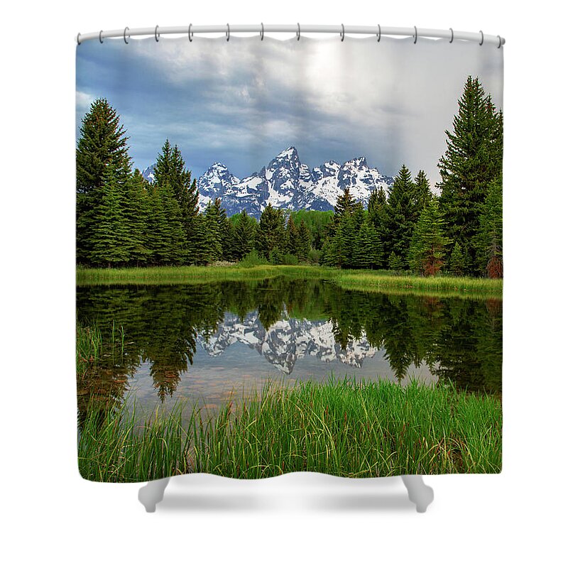 Schwabachers Landing Reflection Shower Curtain featuring the photograph Schwabachers Reflection In Spring by Dan Sproul