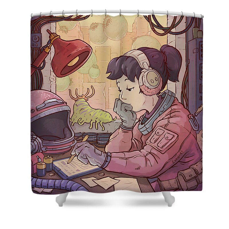  Shower Curtain featuring the digital art Scifi Beats To Relax/study To by EvanArt - Evan Miller