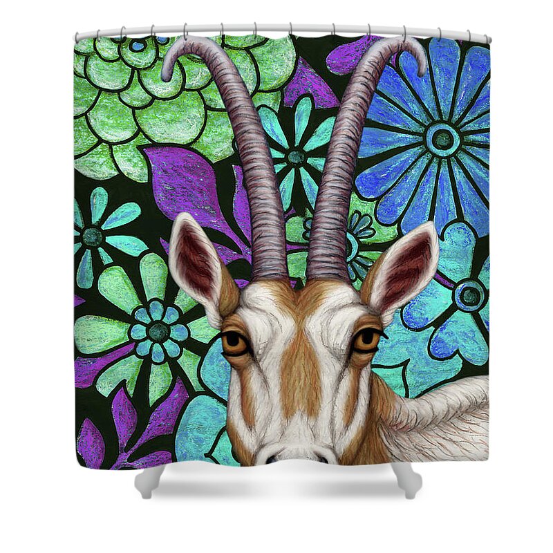 Scimitar Oryx Shower Curtain featuring the painting Scimitar Horned Oryx Floral by Amy E Fraser