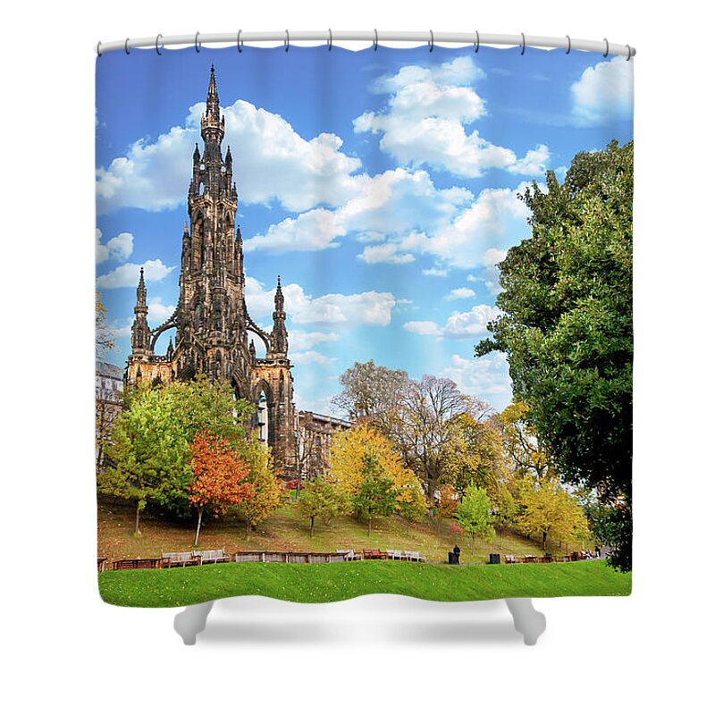 Scots Memorial Shower Curtain featuring the digital art Scots Memorial - City of Edinburgh by SnapHappy Photos