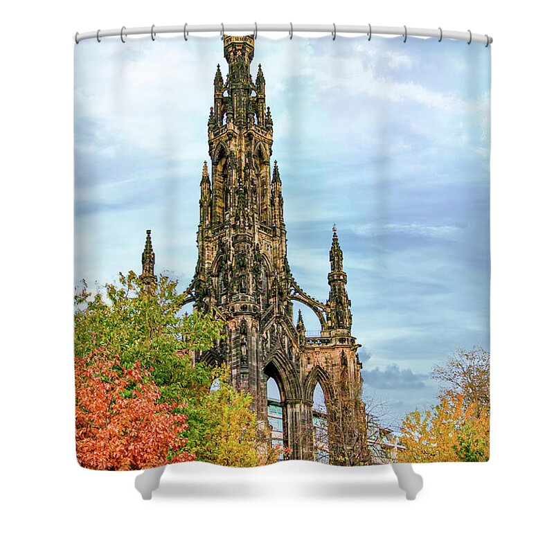 Edinburgh Shower Curtain featuring the digital art Scots Memorial by SnapHappy Photos