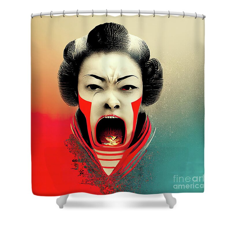 Midjourney Ai Shower Curtain featuring the photograph Screaming Geisha 11 by Jack Torcello