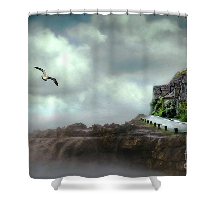Seascape Shower Curtain featuring the mixed media Sea Side Serenity by Kathy Kelly
