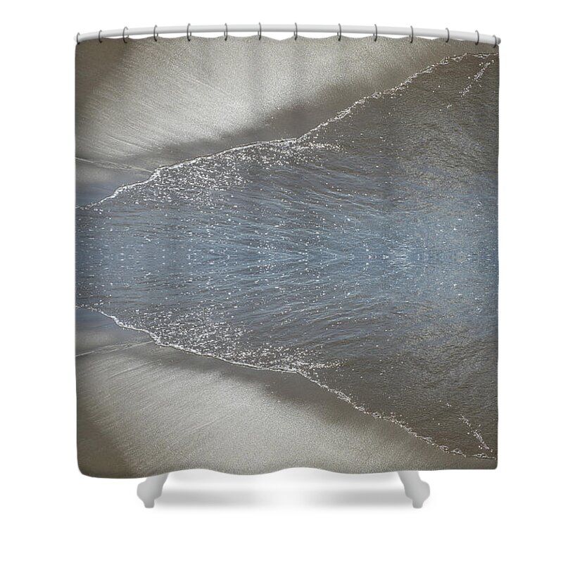 Sea Water Shower Curtain featuring the digital art Sea water meets silver sand. Abstract beach by Adriana Mueller