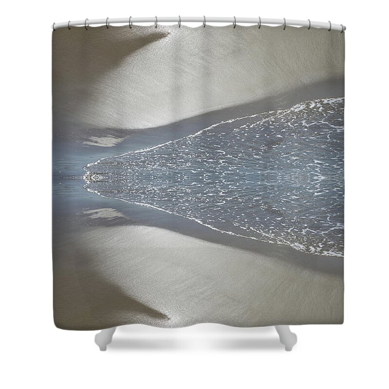 Sea Water Shower Curtain featuring the photograph Sea water meets silver sand. Abstract beach 2 by Adriana Mueller