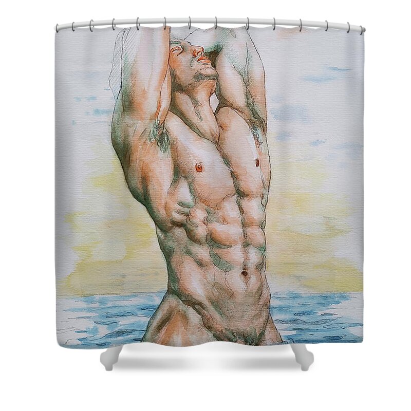 Watercolor Shower Curtain featuring the painting Sea Wind by Hongtao Huang